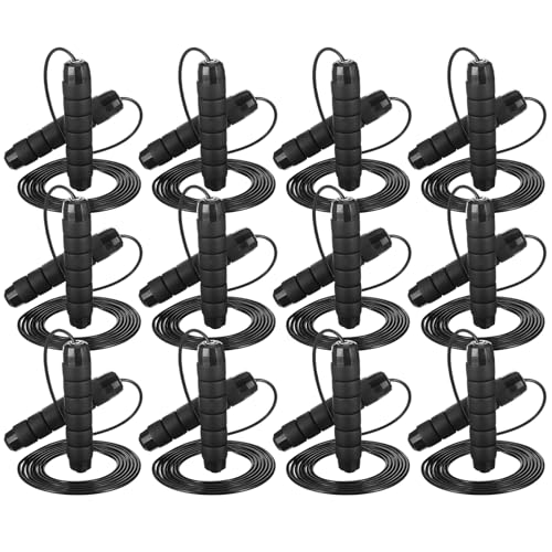 12 Pieces Adjustable Jump Ropes with Ball Bearings, Foam Handles, Steel Wire PVC Coated, Fitness Exercise Training for Men...