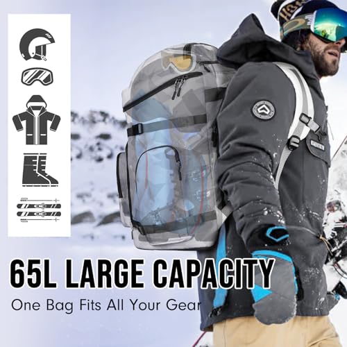 YOREPEK 65L Ski Boot Bag Backpack with 8 Pockets, Waterproof Ski Snowboard Boot Bags for Air Travel, Ski Gear Bag Backpack...