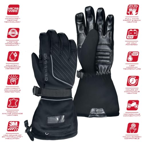 Gerbing GT5 12V Heated Motorcycle Gloves, Unisex, Hybrid Battery/Wired Heating for Powersports, Snowmobile, Hunting