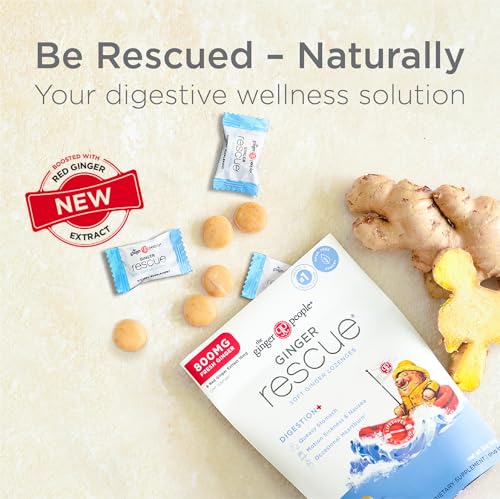 The Ginger People Ginger Rescue Digestive Wellness Lozenges (Soft) | Extra Strength - 800mg | Nausea, Upset Stomach, Motio...