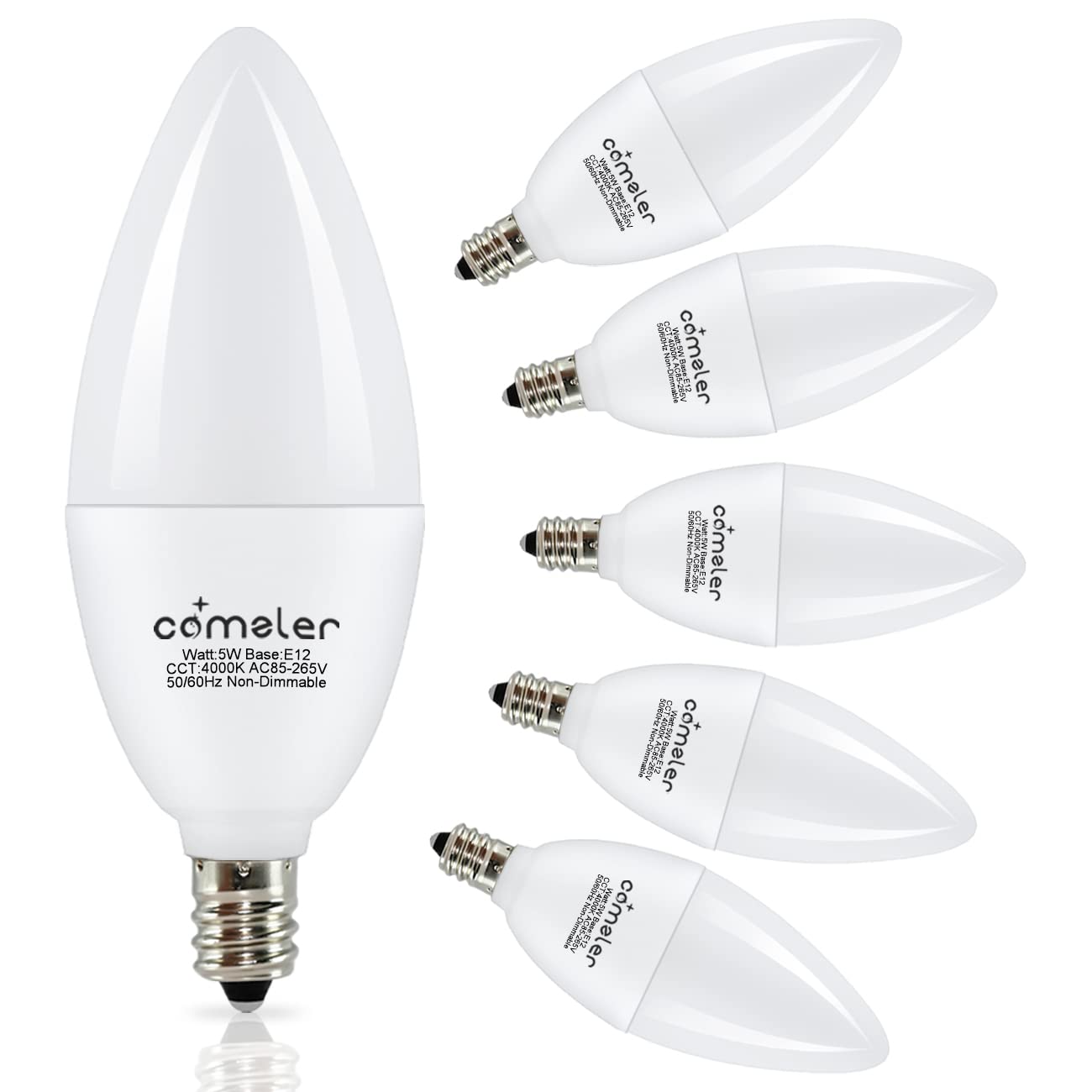 Comzler E12 Led Bulb 60W Equivalent, 4000K Natural Daylight, B11 Candelabra Base, Pack Of 6, 500 Lumens, Non-Dimm