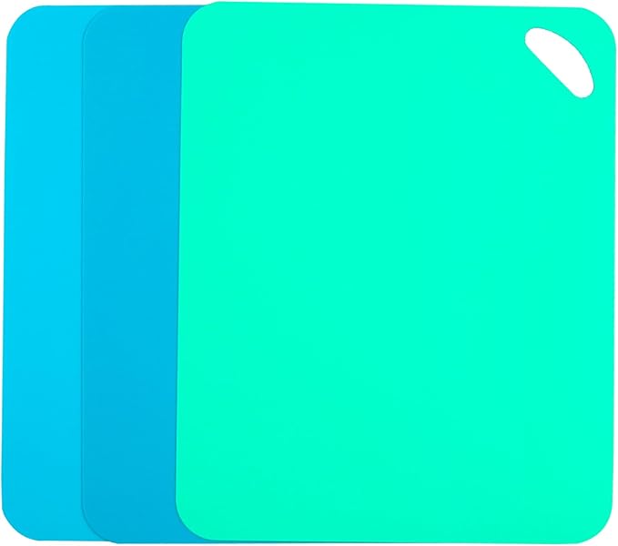 Plastic Flexible Cutting Mats for Kitchen, 3pcs Color Coded Chopping Board Set, Cutting Board Sheet for Kitchen Cooking, Dishwasher Safe（14.6x11.6"）