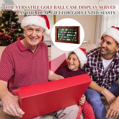 40 Golf Ball Marker Display Case Full Magnetic Backing 15.5" W x 9.5" H Wall Mount Wooden W/98% UV Acrylic Door Lockable Storage Display Box for Ball Marker Collection (Brown)