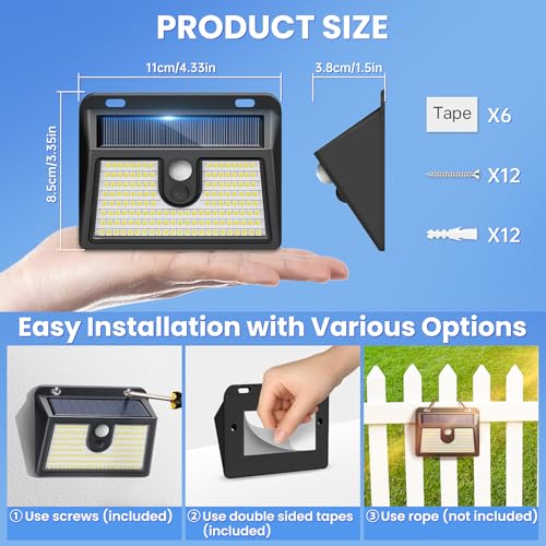 [6 Packs] Solar Motion Sensor Outdoor Lights, Super Bright Solar Lights Outdoor Waterproof, 3 Lighting Modes Security Wall...