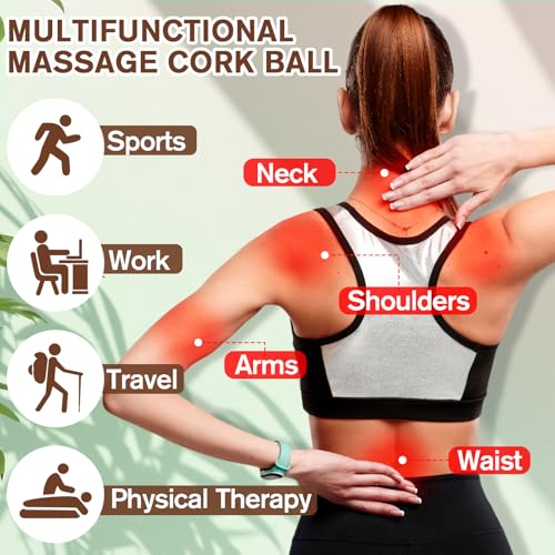 Seenelling 20 Pcs Cork Massage Ball 2.5 Inch Solid Hard Myofascial Release Yoga Ball for Back Foot Neck Pain Therapy Porta...