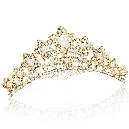 Lyellfe 6 Pack Tiara Crown, Crystal Rhinestone Headbands with Comb, Gold Tiaras and Crowns Hair Accessories for Birthday P...