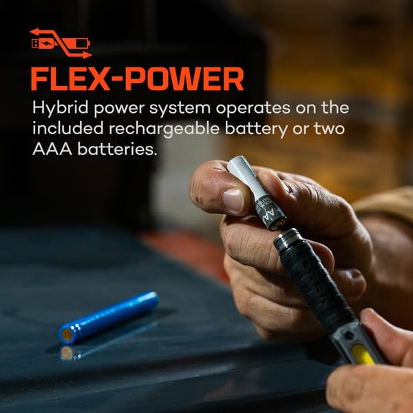 NEBO Larry 500 Flex Work Light | 500 Lumens, 6 Light Modes, Compact, Rechargeable COB Light & Mini LED Flashlight, Powerful Magnetic Base, Waterproof, Includes USB Charging Cable