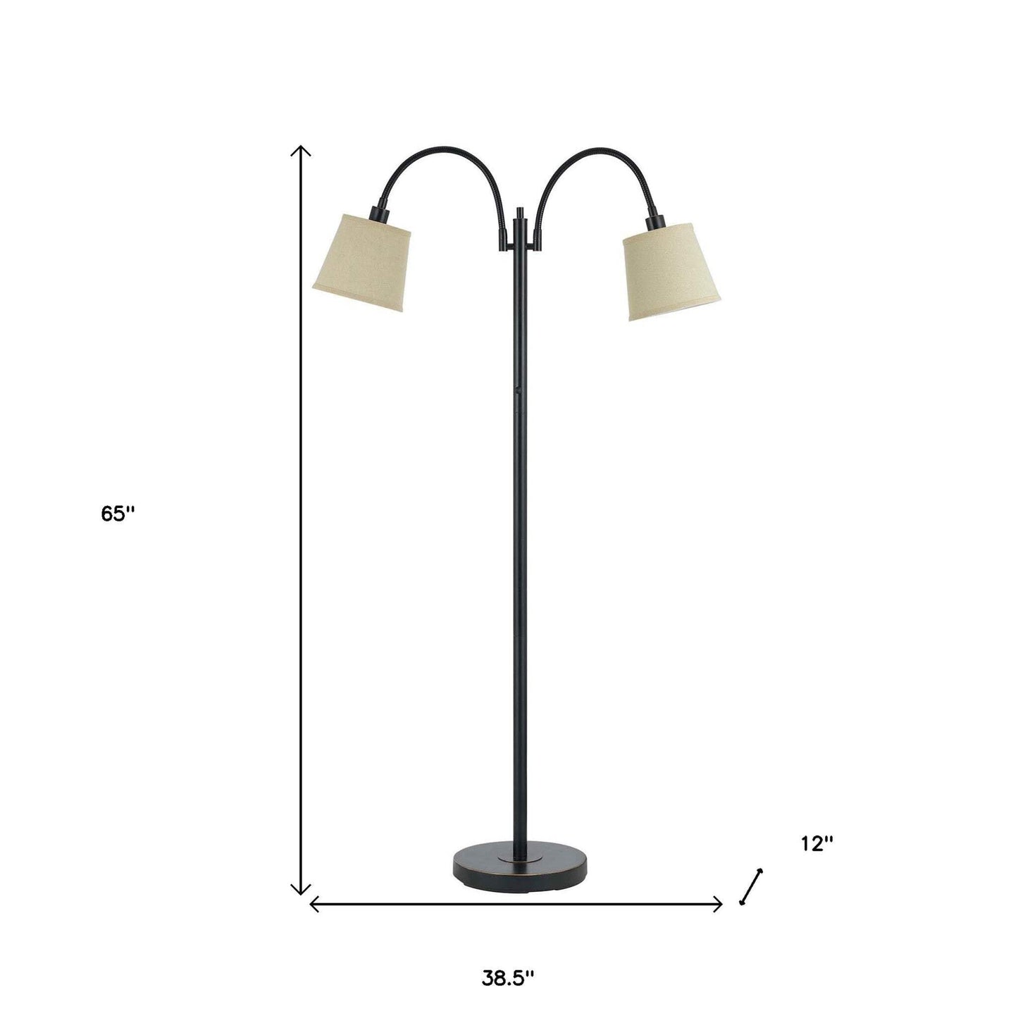 Homeroots Traditional 65 In. Floor Lamp - Two Light With Tan Square Shade, Metal Construction, Bronze Finish