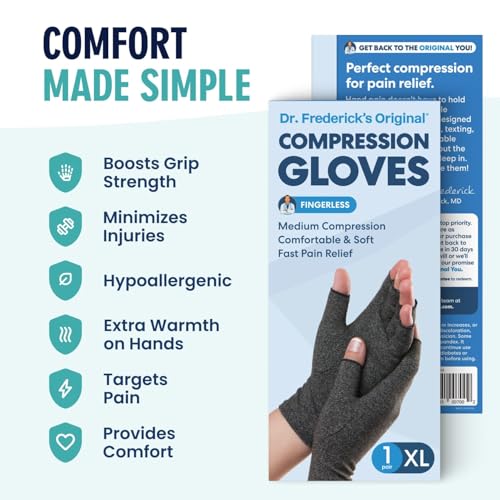 Dr. Frederick’s Original Arthritis Compression Gloves for Women & Men - Doctor-Developed Fingerless Hand Support for Arthr...