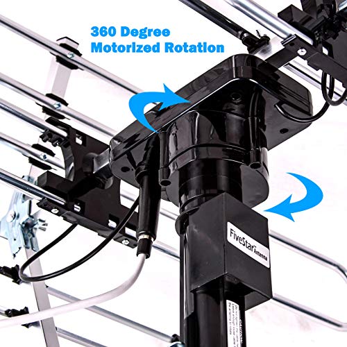 Five Star Outdoor Digital Amplified HDTV Antenna - up to 200 Mile Long Range,Directional 360 Degree Rotation,HD 4K 1080P F...