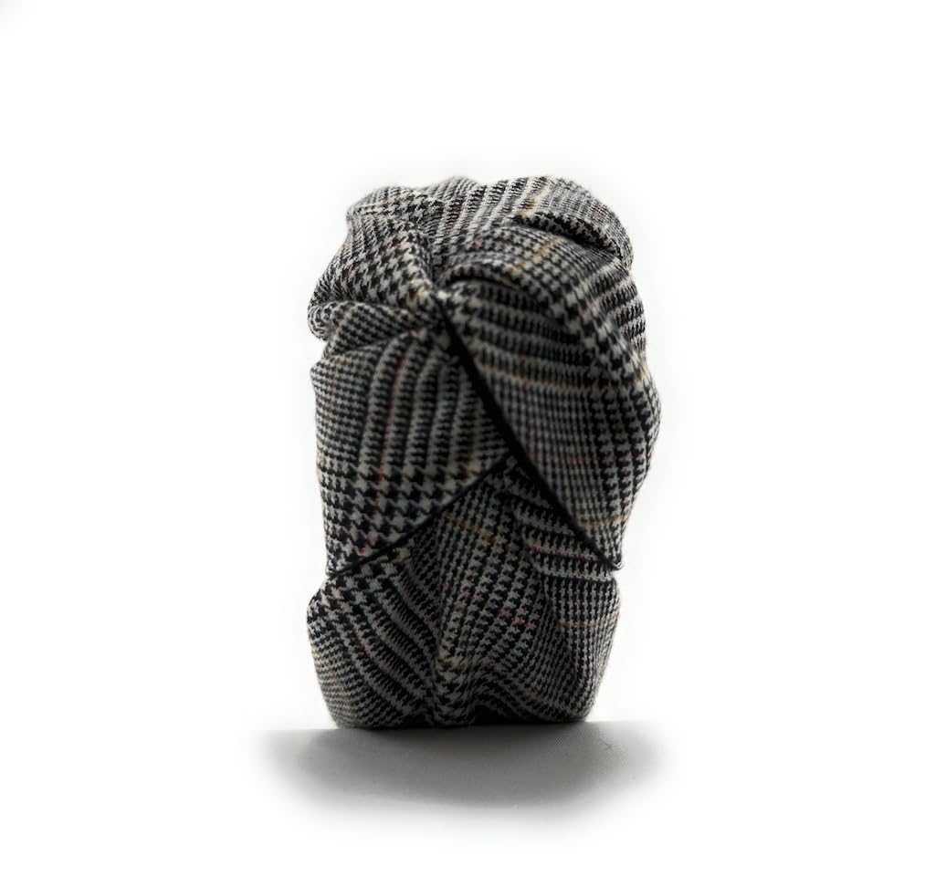 YETASI Thick 2.5 Inches Top Knot Headbands for Women are Trendy. Plaid Black Knotted Headband is a Designer Head band Fashion fo