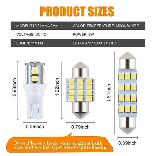 Ifunyled 24-Piece Led Car Interior Bulb Kit - 194 T10 De3175 578 - White Replacement Lights For Map, License Plate, Trunk, And More