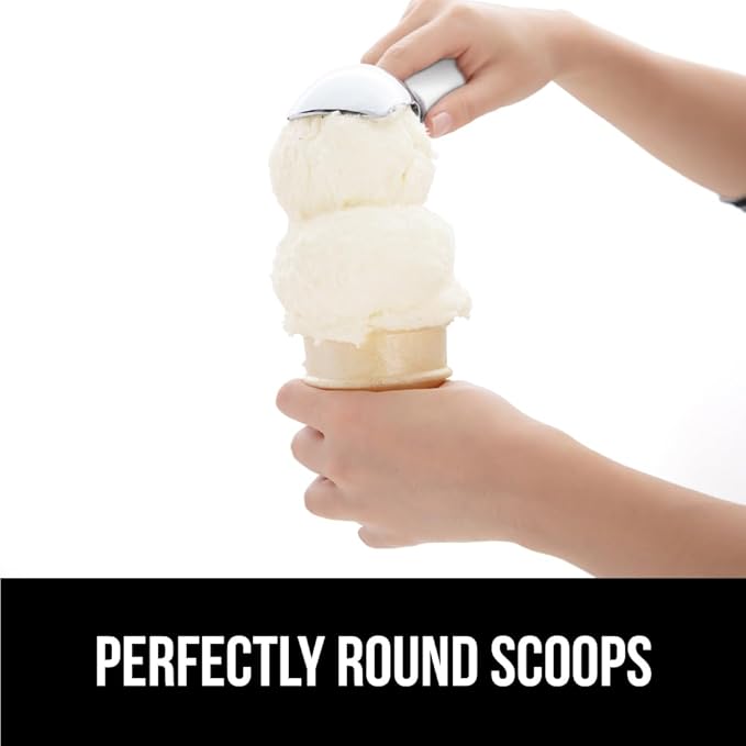 GORILLA GRIP BPA-Free Heavy Duty Ice Cream Scoop, Comfortable Ergonomic Handle, Professional Grade Scooper for Perfect Round Scoops, Spoon Frozen Hard Gelato, Sorbet, Cookie Dough, Kitchen Tool, White