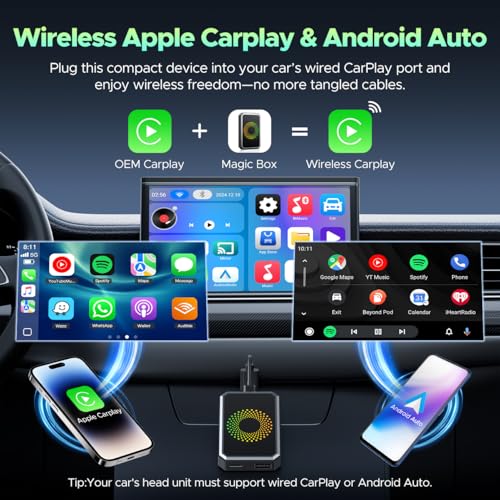 LAMTTO 3-in-1 Magic Video Box for Streaming Netflix/YouTube/TikTok, Wireless Carplay Adapter Dongle with USB Drive for OEM...