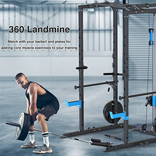 ULTRA FUEGO Power Cage, Multi-Functional Power Rack with J-Hooks, Dip Handles, Landmine Attachment and Optional Cable Pull...