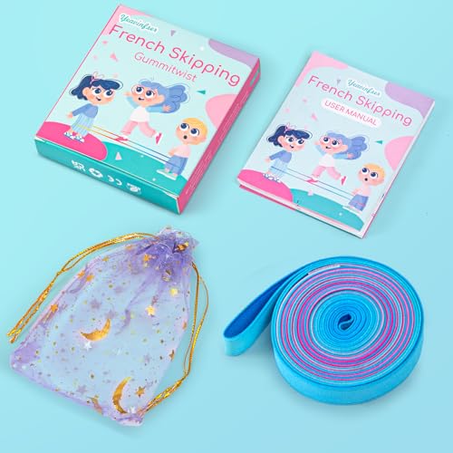 Yeavinfser Chinese Jump Rope - 4m Long Rainbow Elastic Rope with Instruction, 1.5cm Wide French Skipping, Fun Sports Toy f...