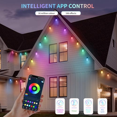 Outdoor String Lights 50FT, Outdoor Lights for Patio with 20 Dimmable RGBW LED Bulbs, IP66 Waterproof Shatterproof, with A...