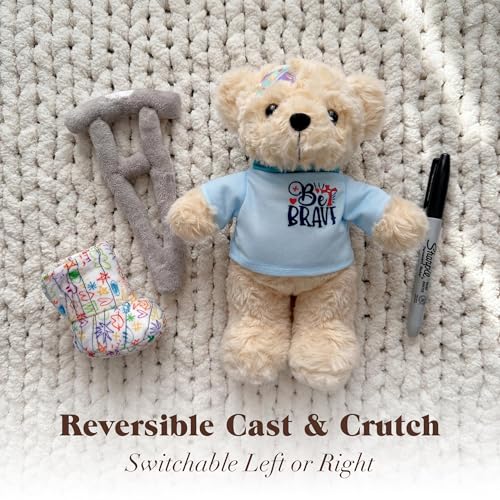SHSEEN 10" Broken Leg Teddy Bear with Reversible Crutches & Cast, Get Well Soon Gifts for Kids & Knee Surgery Recovery, So...