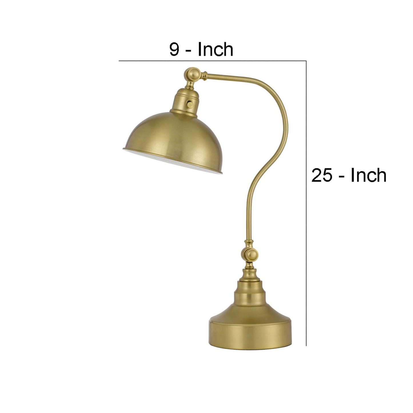 Benzara Desk Lamp – 25 in. Metal Curved Adjustable Dome Shade, Brass, Model BM272204