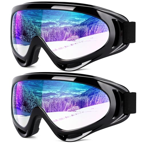 Braylin 2-Pack Snow Ski Goggles, Snowboard Goggles for Men, Women, Youth, Kids, Boys or Girls, Snowmobile Goggles