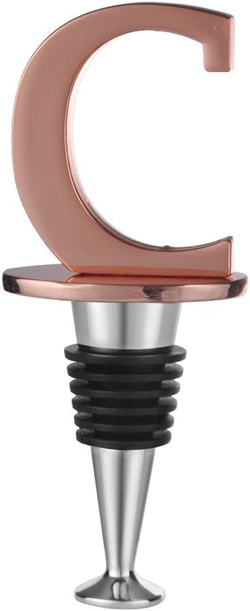 Wine and Beverage Bottle Stopper With Rose Gold Finish-Perfect Presents/Gift Idea for Valentines Day, Mothers Day, Fathers Day, Thanksgiving Day,C-Initial (Letter C)