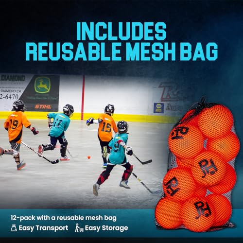 Premier Sports - 12-Pack All-Weather Street Hockey Balls – Durable, Low-Bounce, High-Visibility Balls with Reusable Storag...
