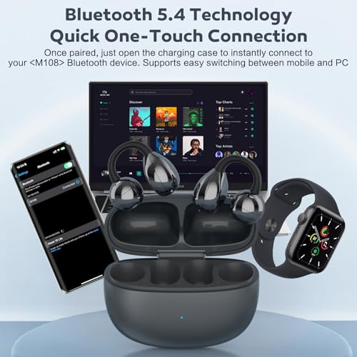 Open Ear Earbuds, Air Conduction Headphones Wireless Earbuds Bluetooth 5.4, Clip on Headphones with Mic 42H Playtime, Over...
