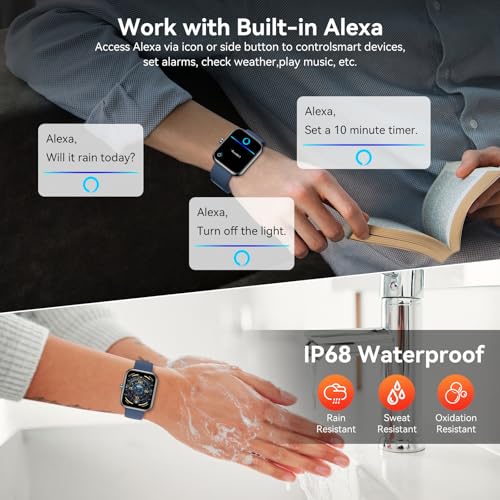 Smart Watch with Alexa Built-in, 1.83" HD Touchscreen Fitness Tracker, Bluetooth Notifications/Calls, IP68 Waterproof, 12...