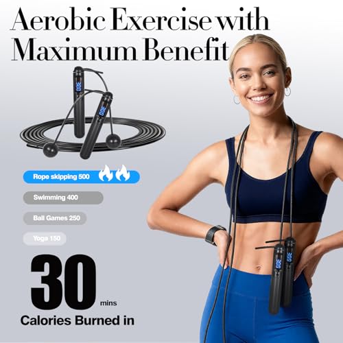 Smart Jump Rope Adjustable Jumping Rope with Weighted Ball Anti Slip Design Wireless Connection LED Display Dual Mode with...
