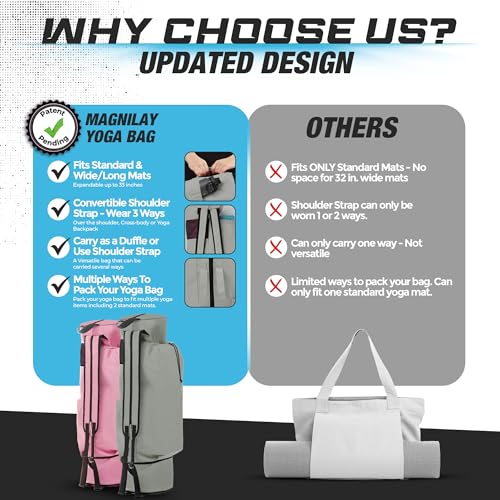MAGNILAY Yoga Mat Bag - for Women and Men, Yoga Mat Carrier, Fits Mats Blocks and Accessories for Workouts, (32”L)