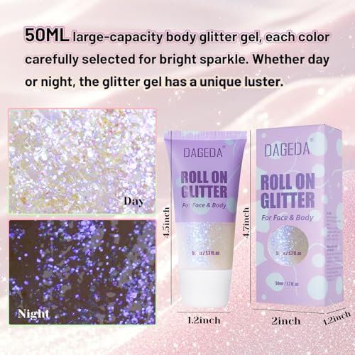 DAGEDA Roll-on Body Glitter,Holographic Face Hair Glitter Gel for Festival Outfit Mermaid Accessories,Chameleon Color Body...