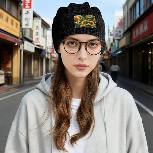 YANYU Plants Theme Sunflower Print Lightweight Waffle Pullover Hat Men Women Winter Headwear Outdoor Camping Travel