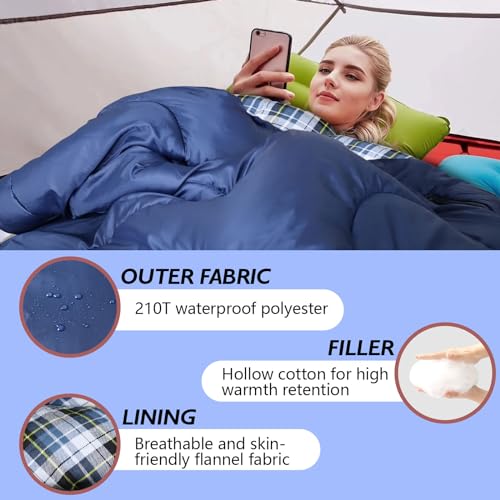POEPORE Flannel Sleeping Bag Cotton 0 Degree Cold Weather for Adults XXL Wearable Sleeping Bag 4 Seasons Waterproof with C...