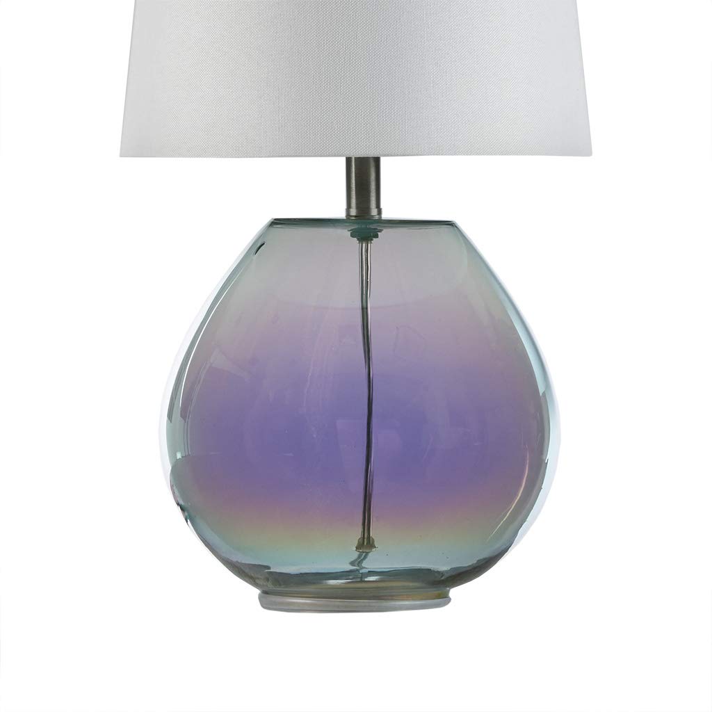 510 DESIGN Ranier Glass Table Lamp, 10inDia x 19.5inH, Iridescent Fabric Shade, Rotary Switch, Model 5DS153-0023