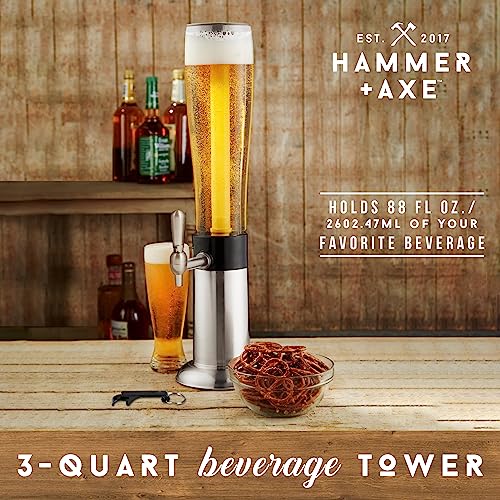 Hammer + Axe Beverage Dispenser – 88 oz Party Drink Dispenser with Ice Tube & Tap| Drink Fountain for Beer, Water, Iced Te...