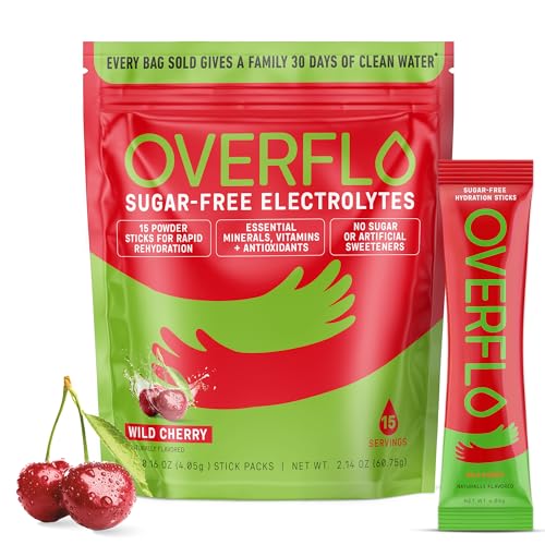Overflo Electrolyte Powder Packets – Sugar Free Hydration Mix with Coconut Water, Magnesium & Potassium – Instant Clean El...