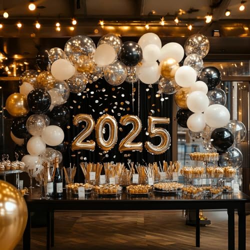 CVPARTYON Black and Gold Balloons, 55 Pcs 12 Inch Metallic Gold Balloons Black Balloon Gold Confetti Latex Balloon for Bir...