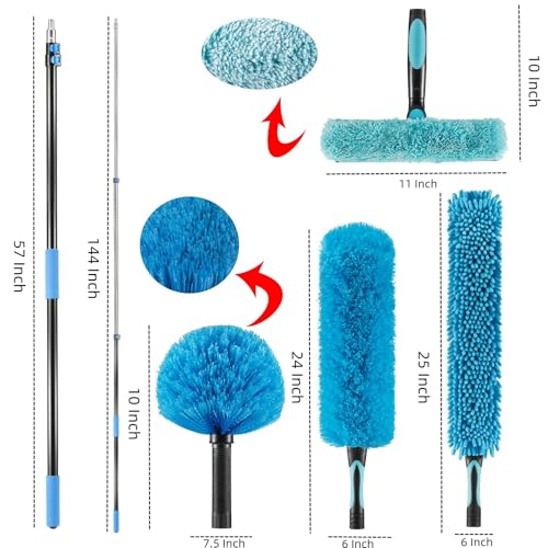 Hicavar 20 Foot High Ceiling Fan Duster with 5-12ft Extension Pole, Extendable Reusable Cobweb, Feather, Window Cleaning S...