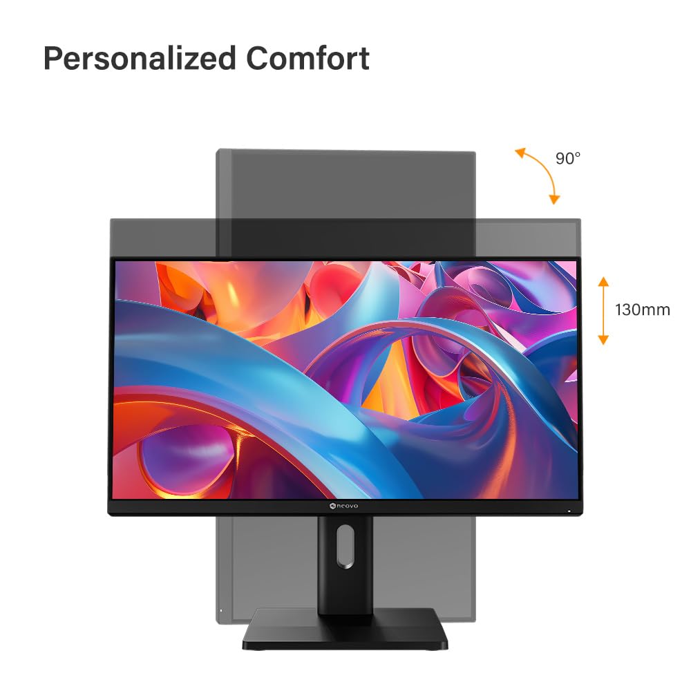 AG Neovo EM2451 24 Inch 4K Monitor, 3840 x 2160 UHD, IPS, 100% sRGB, 93% DCI-P3, Height Adjustable, Pivot, USB-C with 65W Power Delivery, Dual HDMI 2.1, DisplayPort 1.4