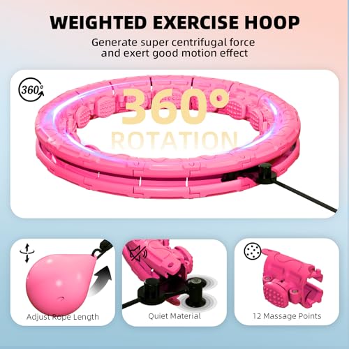 Argvsde Weighted Hula Infinity Fitness Hoop for Adult Weight Loss, 2 in 1 Smart Fitness Workout Hula Circle Hoops with 28 ...
