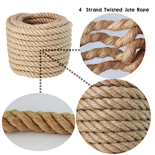 Manila Rope 1 Inch x 100 Feet, Twisted Thick Rope for Landscaping, Crafts, Sporting,Marine, Projects and Tie-Downs