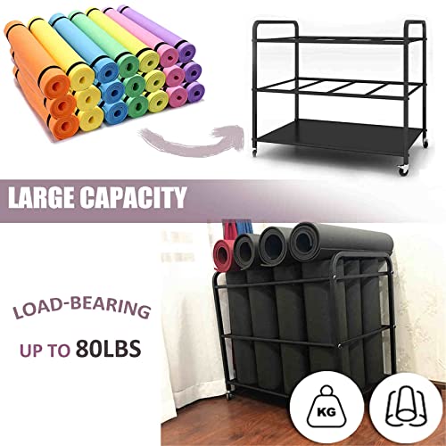 Arlifo Yoga Mat Storage Rack Basket Workout Equipment Home Gym Storage Rack with Wheels Yoga Mat Holder Exercise & Fitness...