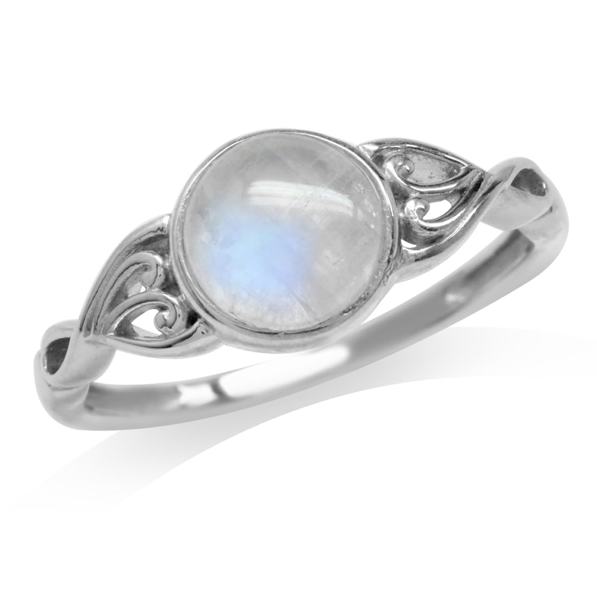 Silvershake 7mm Natural Moonstone 925 Sterling Silver Victorian Style Solitaire Ring Size 10.5