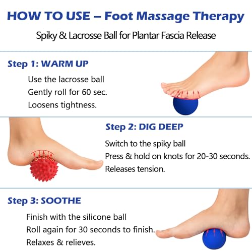 Physical Massage Therapy Ball Set: Lacrosse & Spiky Ball Set for Myofascial Release, Plantar Fasciitis, Stress Relief for ...
