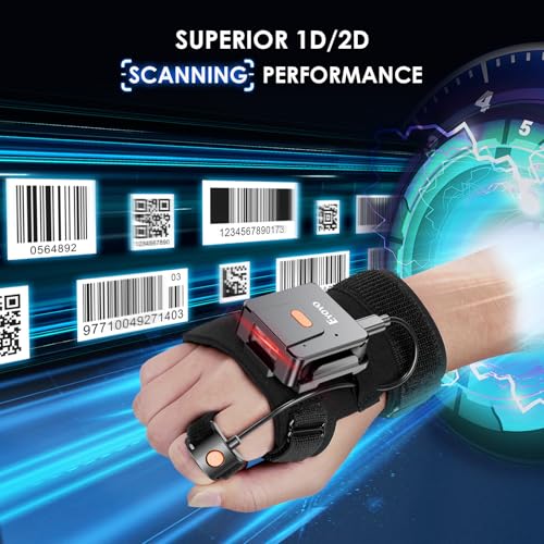 Eyoyo 1D 2D Glove Wearable Ring Bluetooth Barcode Scanner, Left & Right Hand Wearable, Finger Trigger Portable Wireless QR...