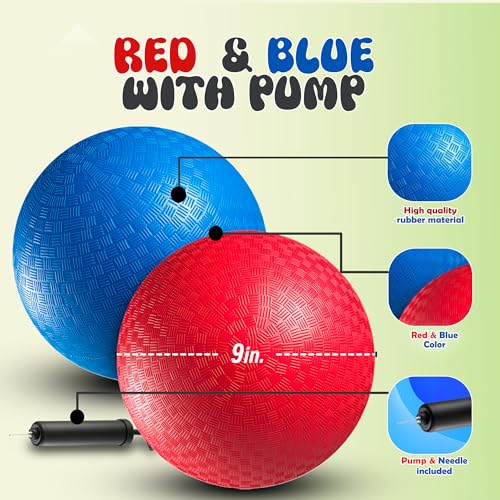 Red & Blue Kickball Set - (9 Inch) with Pump for Toddlers Kids & Adults - Indoor & Outdoor Gym Sports Toys - Fun Playgroun...