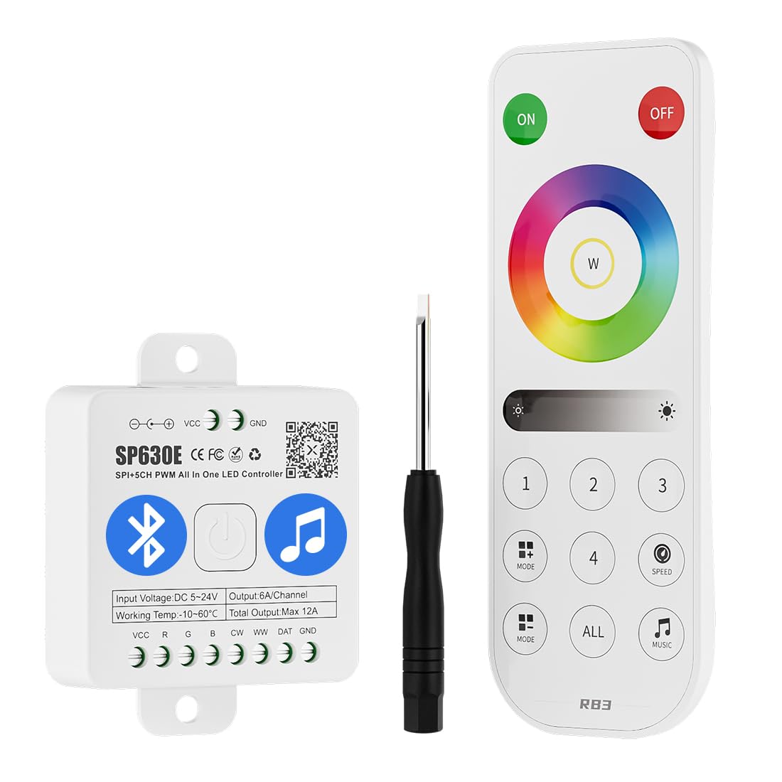 BTF-LIGHTING SP630E Bluetooth Controllers 4 Zones 2.4GHz RF RB3 Remote Kit Support FCOB COB SMD PWM or SPI RGB RGBW LED Strip WS2811 WS2812B WS2814 WS2815 SK6812 IC etc DC5V DC12V DC24V