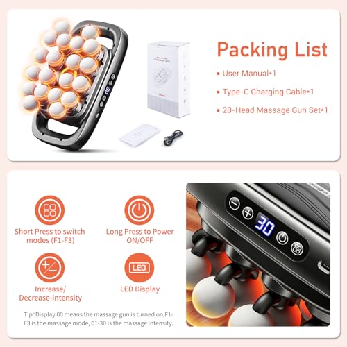 MRCLEXI Massage Guns Deep Tissue, Valentine's Day Gifts, Neck Massager with 20 Heads, 20-Head Massage Gun Set, Portable Qu...