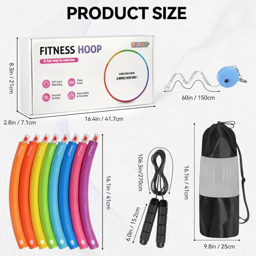 Phobby Weighted Exercise Hoop for Adults, 2.2lb&2.8lb Adjustable Fitness Hoop, 8 Detachable Hoop Sections with Jump Rope &...