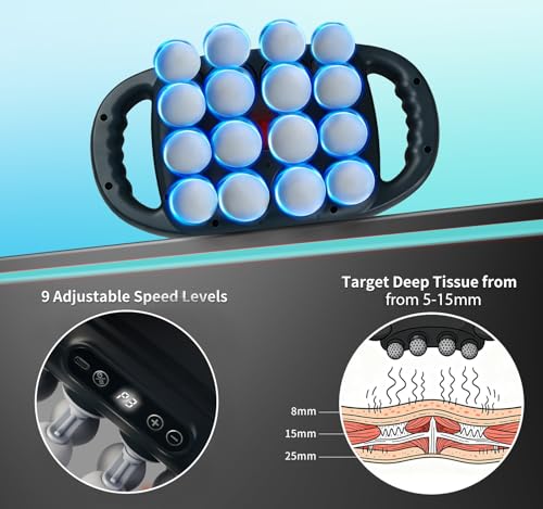 grnpeak 16 Head Massage Gun, Deep Tissue Percussion Massager with 9 Intensity Levels for Neck, Back, Shoulders, Legs Pain ...